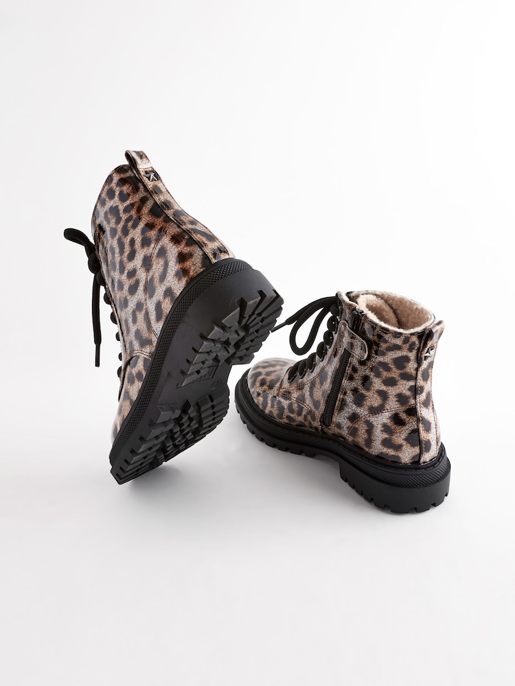 Impression animale brune - Warm Lined À lacets Ankle Bottes - Image 3 of 8