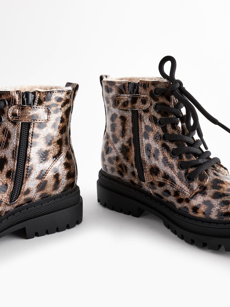 Impression animale brune - Warm Lined À lacets Ankle Bottes - Image 6 of 8