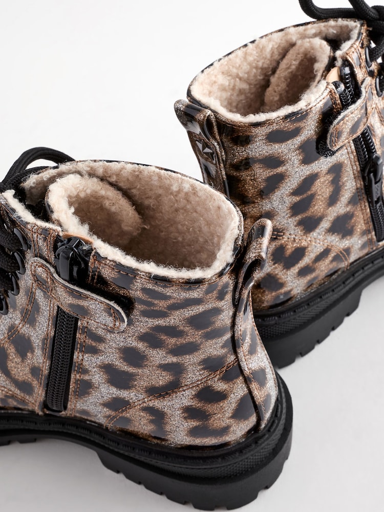 Brown Animal Print Standard Fit (F) Warm Lined Lace-Up Ankle Boots - Image 8 of 8