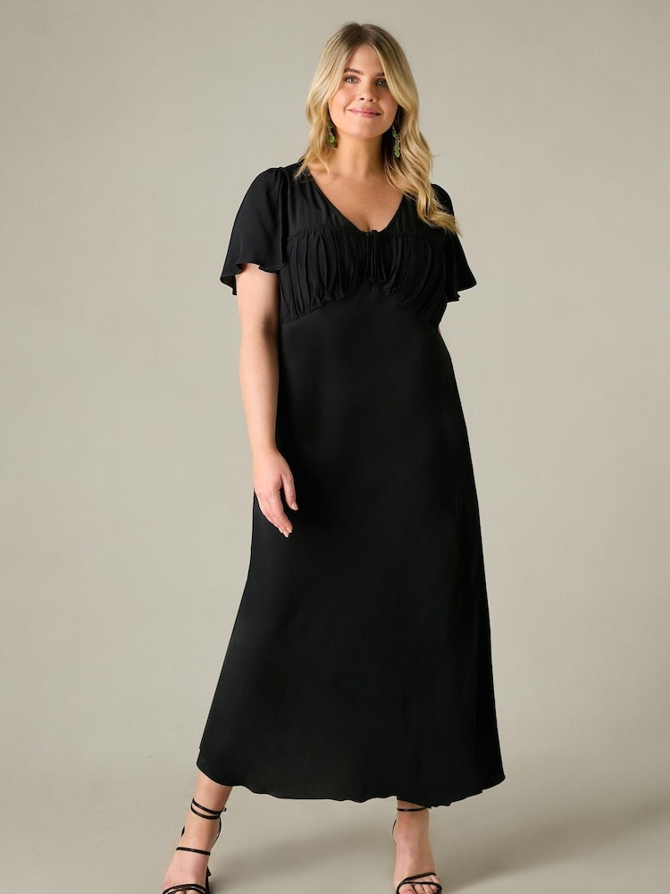 Live Unlimited Black Curve Ruched Front Maxi Dress - Image 2 of 5