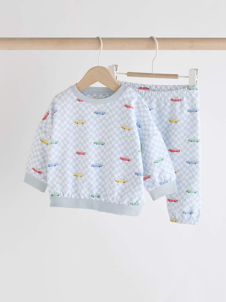 Cath Kidston Blue Checkerboard Transport Baby Sweatshirt and Joggers Set - Image 1 of 6