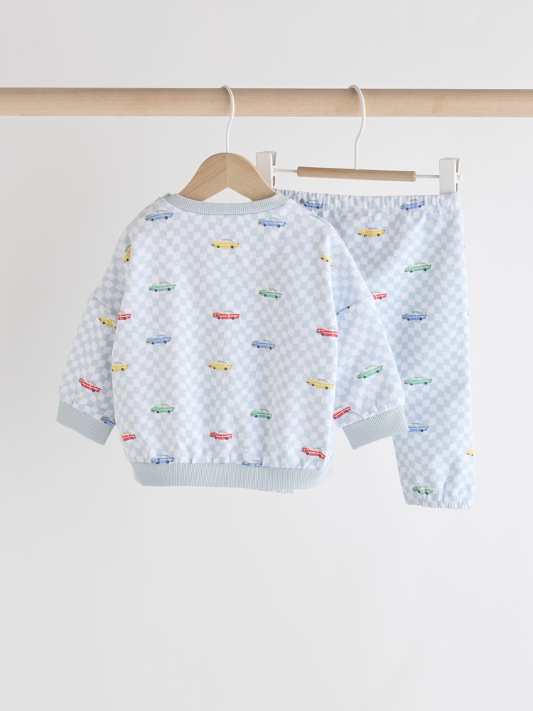 Cath Kidston Blue Checkerboard Transport Baby Sweatshirt and Joggers Set - Image 2 of 6