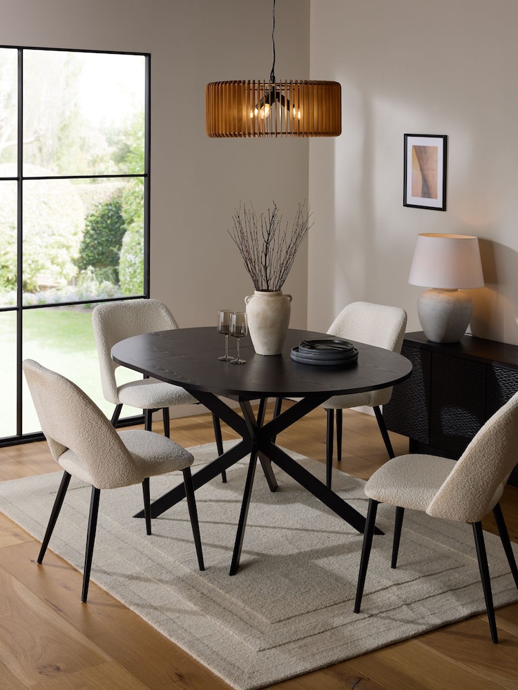 Set of 4 Casual Boucle Oyster Kelsey Extending Dining Table and Chair - Image 1 of 16