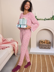 Laura Ashley Red Hargate Floral Ribbed Twosie Pyjamas Set - Image 1 of 12