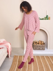 Laura Ashley Red Hargate Floral Ribbed Twosie Pyjamas Set - Image 2 of 12