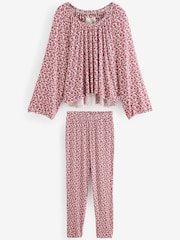 Laura Ashley Red Hargate Floral Ribbed Twosie Pyjamas Set - Image 8 of 12