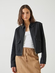 Hush Black Laurie Zip-Up 100% Cotton Utility Jacket - Image 1 of 5