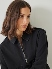Hush Black Laurie Zip-Up 100% Cotton Utility Jacket - Image 4 of 5