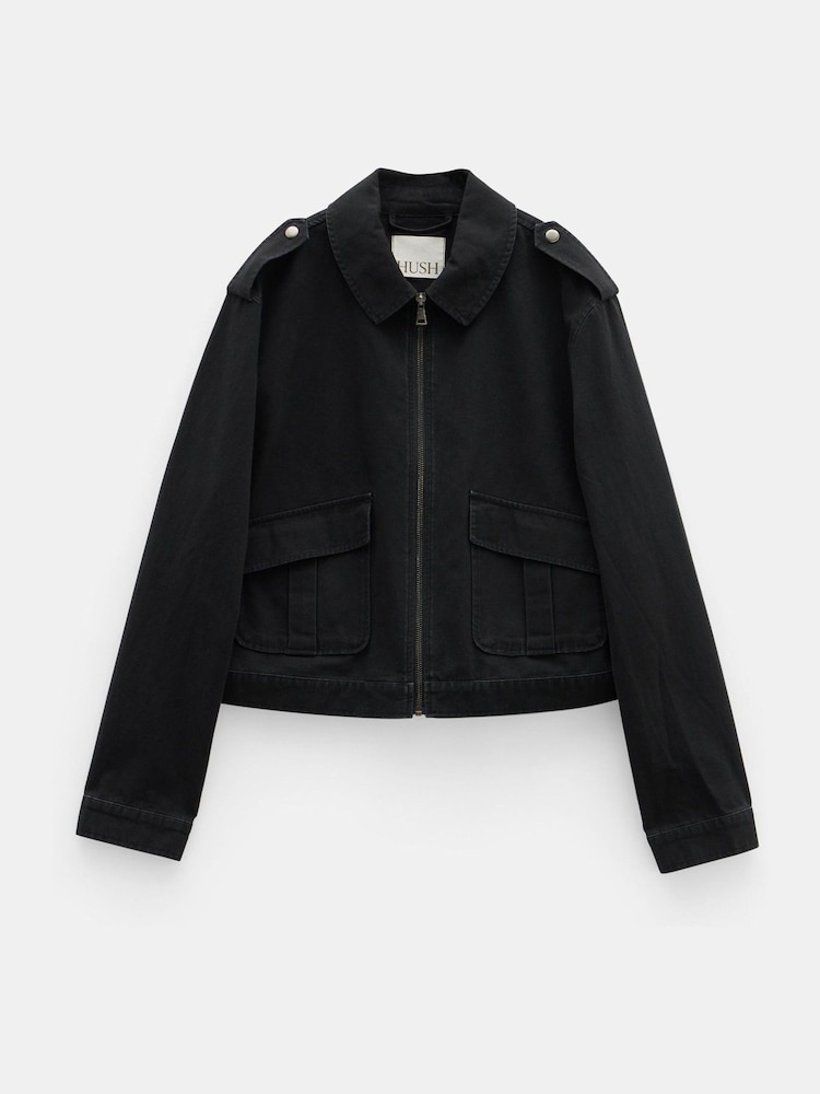 Hush Black Laurie Zip-Up 100% Cotton Utility Jacket - Image 5 of 5