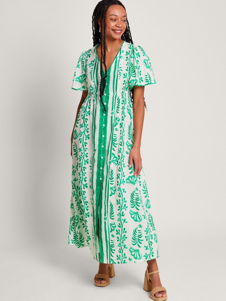 Monsoon Natural Lani Button Dress in Linen Blend - Image 2 of 4