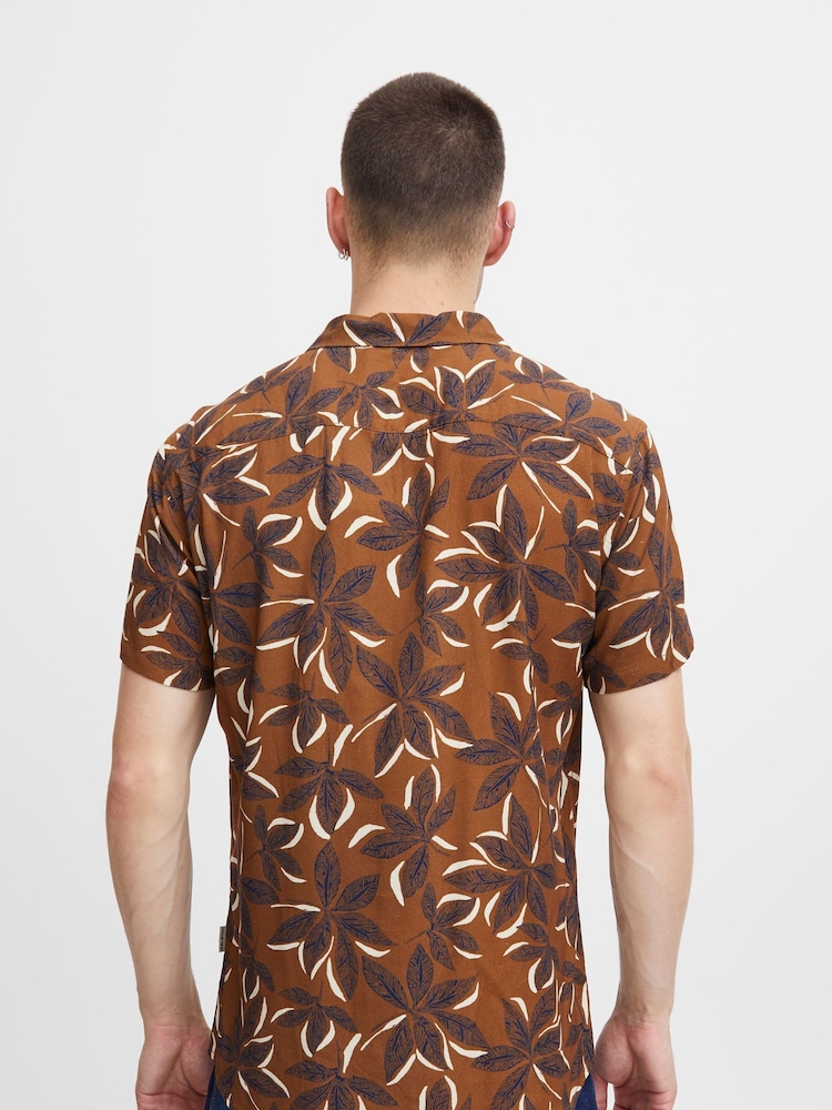 Blend Brown Leaf Print Short Sleeve Shirt - Image 2 of 5
