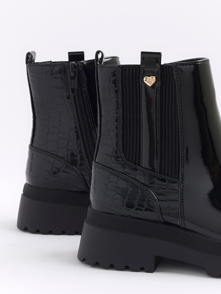 River Island Black Girls Patent Stud Chelsea Boots - Image 4 of 4