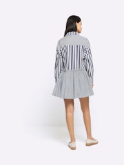River Island Blue 100% Cotton Stripe Smock Shirt Dress - Image 2 of 4