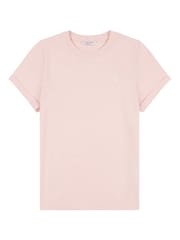 وردي - من U.S. Polo Assn. تيشرت من القطن بنسبة 100% بياقة بحافة مستديرة وبشعار خيّال مزدوج للنساء - صورة 5 من 6