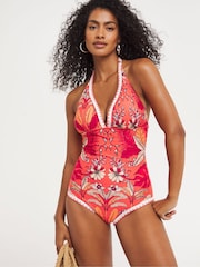 Figleaves Pink Frida Halter Longer Length Swimsuit - Image 1 of 5