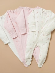 Purebaby Pink Zip 100% Cotton Sleepsuit 4 Pack - Image 1 of 5