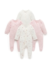 Purebaby Pink Zip 100% Cotton Sleepsuit 4 Pack - Image 2 of 5