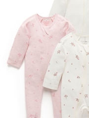 Purebaby Pink Zip 100% Cotton Sleepsuit 4 Pack - Image 3 of 5