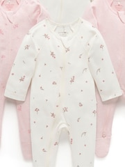 Purebaby Pink Zip 100% Cotton Sleepsuit 4 Pack - Image 4 of 5