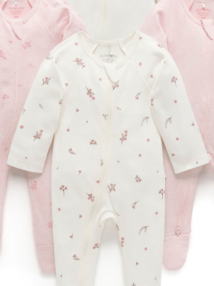 Purebaby Pink Zip 100% Cotton Sleepsuit 4 Pack - Image 4 of 5