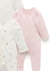 Purebaby Pink Zip 100% Cotton Sleepsuit 4 Pack - Image 5 of 5
