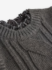 Green Khaki High Neck Collar Lace Layer Cable Knitted Jumper - Image 7 of 8