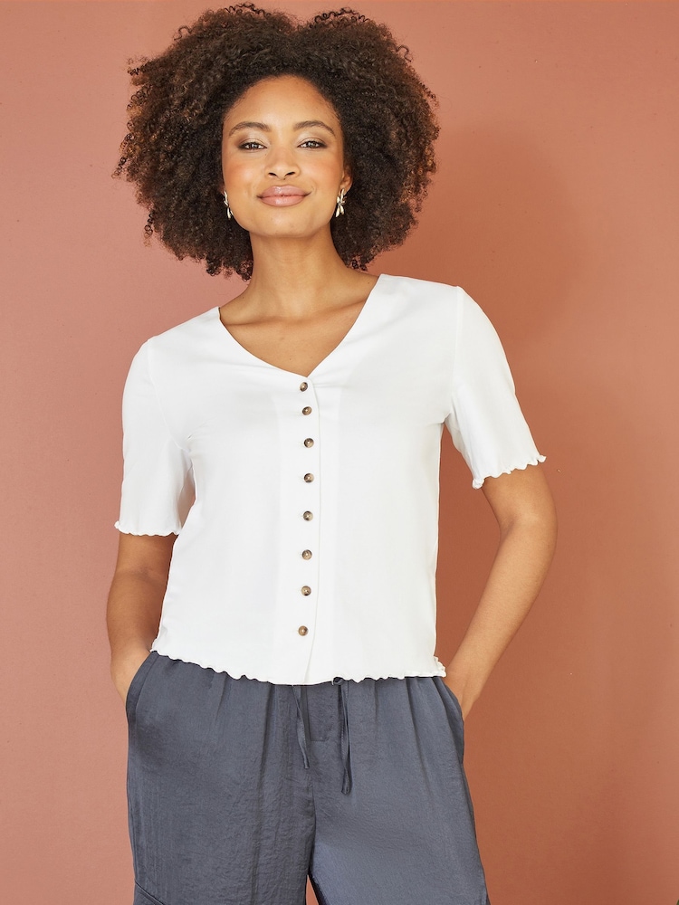 Yumi 100% Cotton Button Detail T-Shirt - Imagen 1 de 4 Yumi 100% Cotton Button Detail T-Shirt - Imagen 1 de 4
