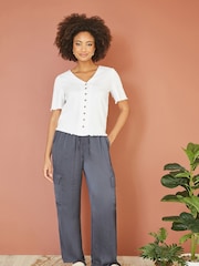 Yumi 100% Cotton Button Detail T-Shirt - Imagen 3 de 4