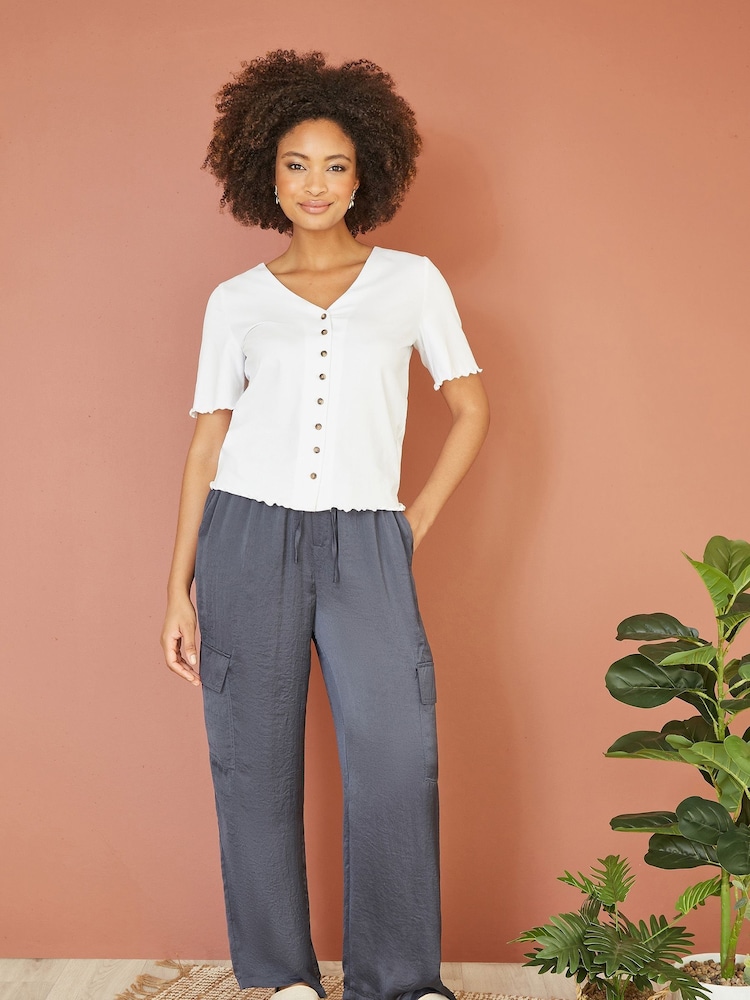 Yumi White 100% Cotton Button Detail T-Shirt - Image 3 of 4
