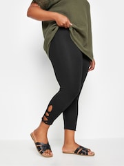 Yours Curve Black Cut Out Cropped Leggings - Image 1 of 5