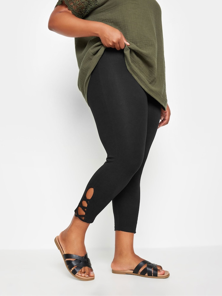 Yours Curve Black Cut Out Cropped Leggings - Image 1 of 5