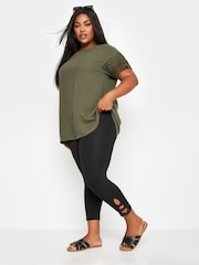 Yours Curve Black Cut Out Cropped Leggings - Image 2 of 5