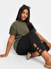 Yours Curve Black Cut Out Cropped Leggings - Image 4 of 5