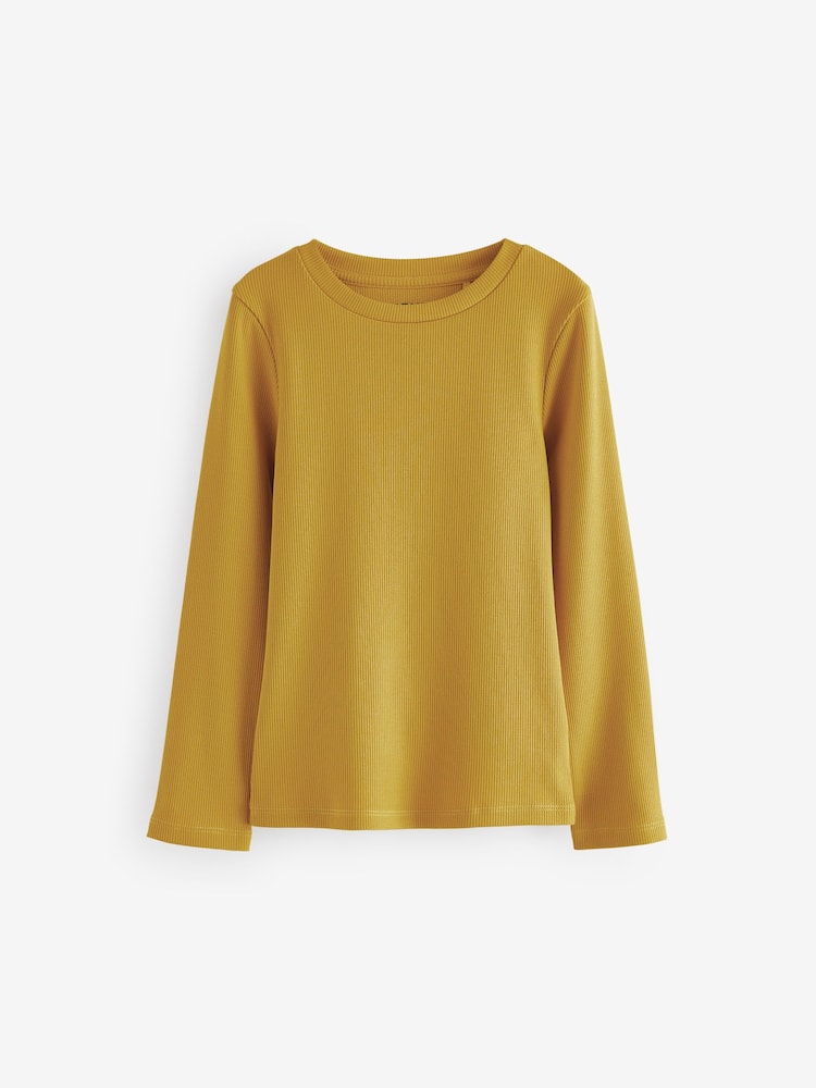 Ochre Yellow Long Sleeve Ribbed Top (3-16yrs) - Image 4 of 6