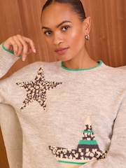 Love & Roses Neutral Cosy Crew Neck Longline Jumper - Image 2 of 4