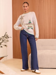 Love & Roses Neutral Cosy Crew Neck Longline Jumper - Image 3 of 4