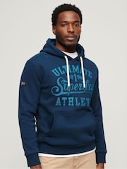Superdry Blue Athletic Script Embroidered Graphic Hoodie - Image 1 of 6