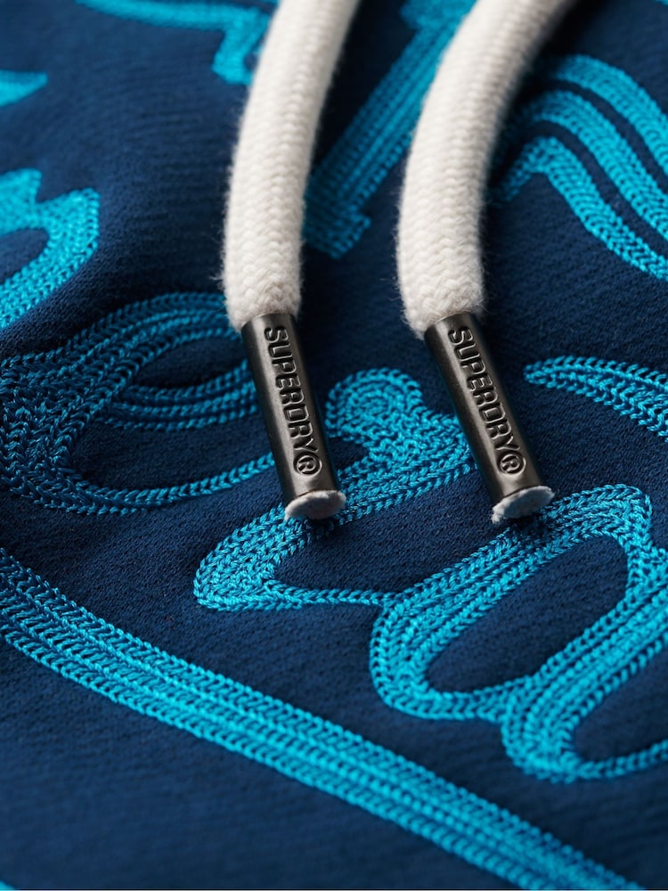 Superdry Blue Athletic Script Embroidered Graphic Hoodie - Image 6 of 6
