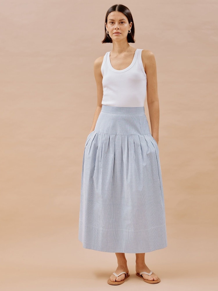 Albaray Blue Ticking Stripe Drop Waist Skirt - Image 1 of 5