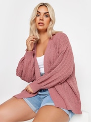 Yours Curve Pink Pointelle Balloon Sleeve Cardigan - Image 1 of 6