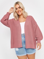 Yours Curve Pink Pointelle Balloon Sleeve Cardigan - Image 2 of 6