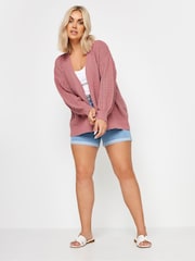 Yours Curve Pink Pointelle Balloon Sleeve Cardigan - Image 3 of 6