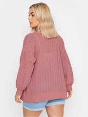 Yours Curve Pink Pointelle Balloon Sleeve Cardigan - Image 4 of 6