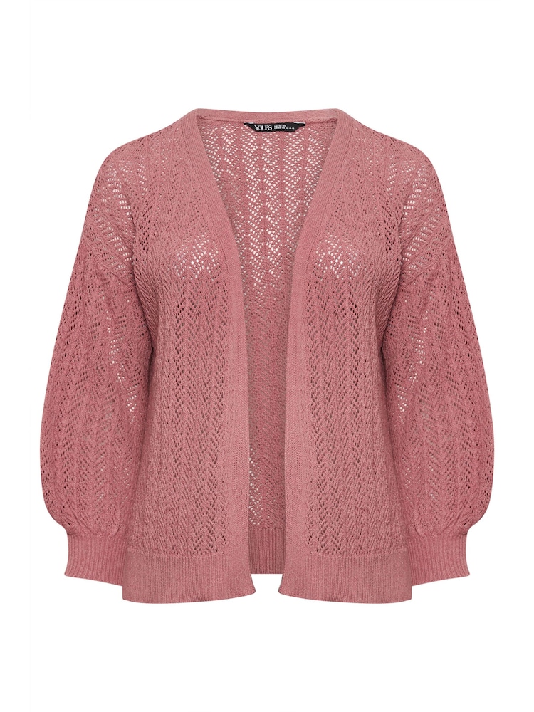 Yours Curve Pink Pointelle Balloon Sleeve Cardigan - Image 6 of 6