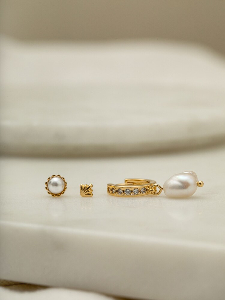 Orelia London 18k Gold Plating Pearl Stud Earrings - Image 2 of 2 Orelia London 18k Gold Plating Pearl Stud Earrings - Image 2 of 2