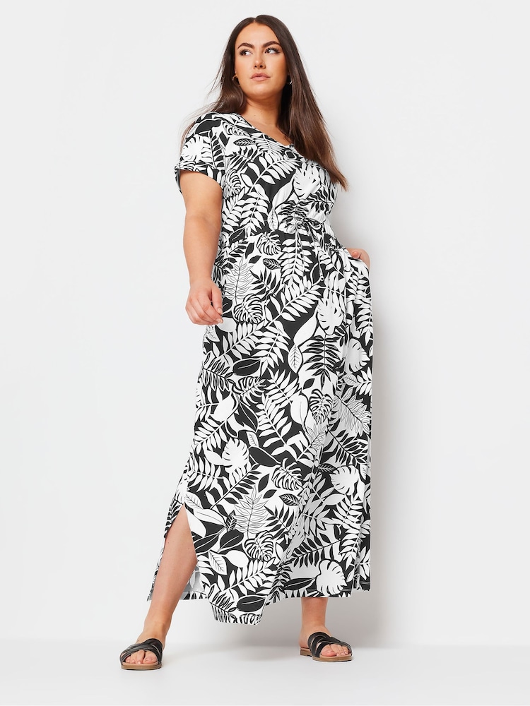 Yours Curve Black 100% Cotton Side Split Drawcord Maxi Dress - Image 1 of 5