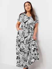 Yours Curve Black 100% Cotton Side Split Drawcord Maxi Dress - Image 2 of 5