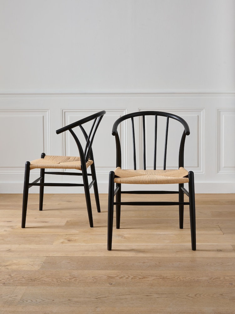 Jasper Conran London Set of 2 Black Bray Dining Chairs - Image 1 of 3 Jasper Conran London Set of 2 Black Bray Dining Chairs - Image 1 of 3