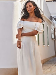 Sosandar Cream Linen Blend Midi Skirt - Image 3 of 5