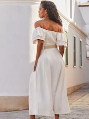 Sosandar Cream Linen Blend Midi Skirt - Image 4 of 5